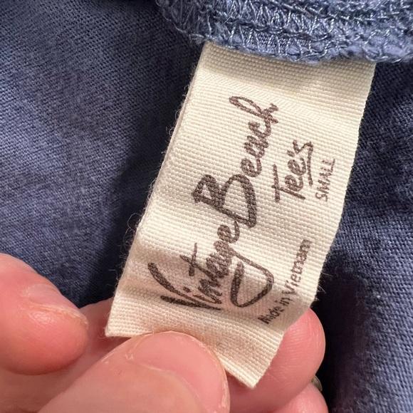 Vintage Beach Tees Blue Off-shoulder Mini Dress with tie belt, 100% Cotton - Picture 4 of 6